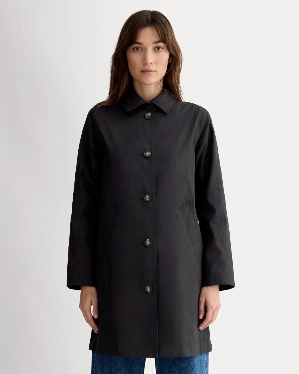 Everlane Black The Mac Coat Button Trench Jacket Cotton Water Repellent 8 Medium